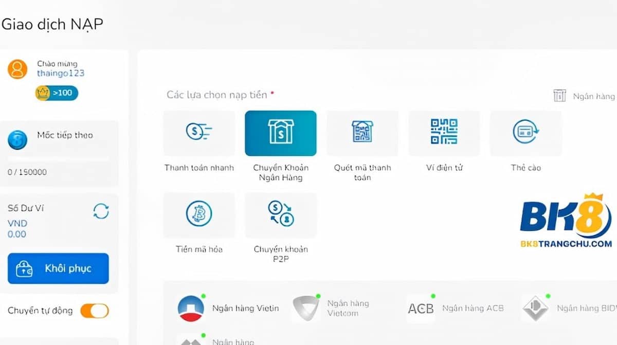 Nạp tiền BK8