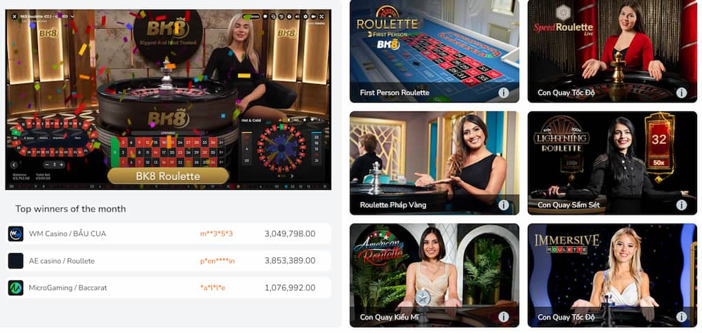 Chọn sảnh chơi và game Roulette